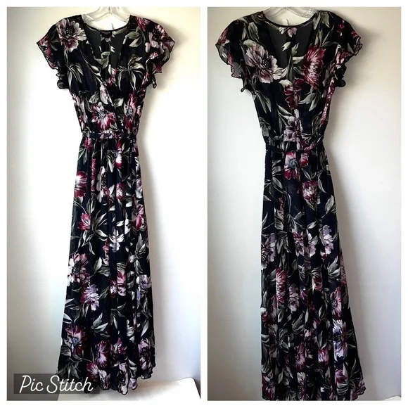 Alexa B Nites Navy Floral Sheer Chiffon Nightgown